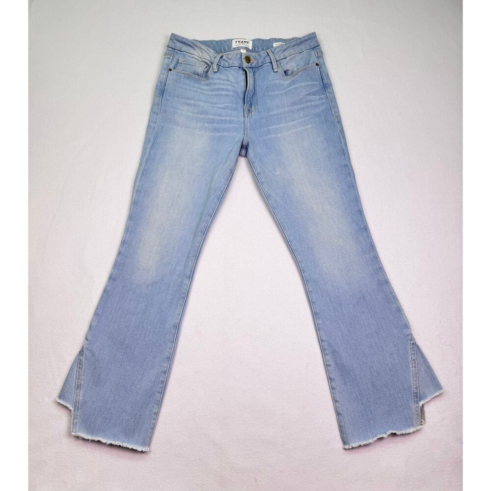 FRAME Le Crop Mini Boot Light Wash Distressed Hem Bootcut Jeans Size 29